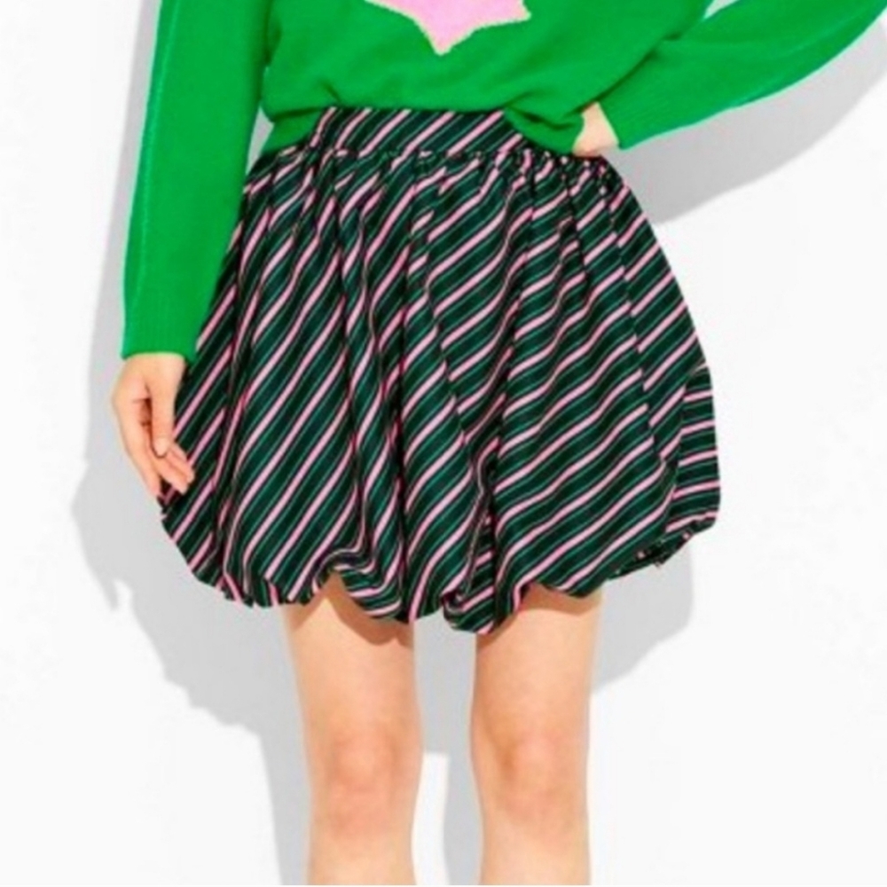 Wicked Striped Bubble Graphic Mini Skirt ~ Green & Pink